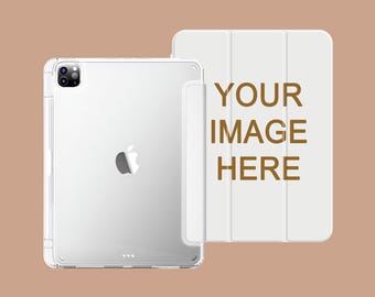 Capa tripla personalizada para iPad com parte traseira transparente e suporte para Apple Pencil, capa personalizada para iPad Mini 6/A16 e outros modelos.