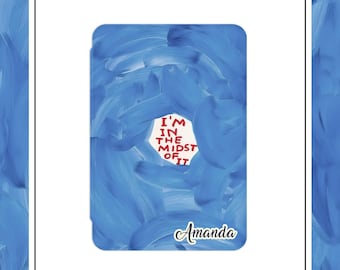 Personalized Custom Name Kindle Case, Abstract Blue Design, ColorSoft Cover, Auto Wake/Sleep