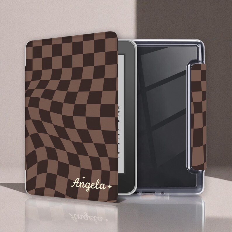 Retro Wavy Checkboard Kindle Case, Custom Monogram Initial Design, Gift ...