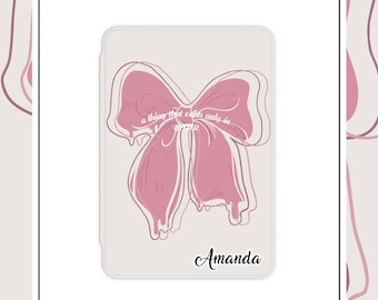 Pink Ribbon Kindle Case, ColorSoft Paperwhite Cover, Slim, Protective, Built-in Strap, Clear Back