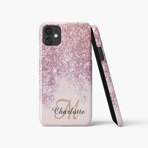 Girly Pink Glitter Monogram Name iPhone 15 Case, iPhone 14 Case, iPhone 13 Case, iPhone 12 ,Samsung Galaxy S24 S22 S21 Note20 Gift for bride
