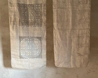 Sashiko emboidered cutains, linen room divider