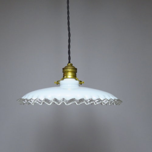 White Opaline Glass Lamp Shade Only Or, Frill Lamp Shade
