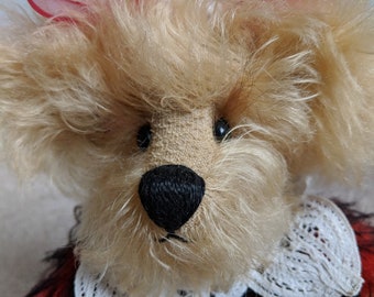 Blonde Curly Mohair Valentines Bear Adorable Vintage Jointed Mohair Bear Signed Pam Kisner Collectible Bear Bear Red Bow MohairJacket