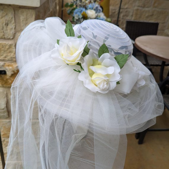 Wedding hat with tulle train Wide elegant wedding hat - Dream cloud bridal hat with veil  main image 4