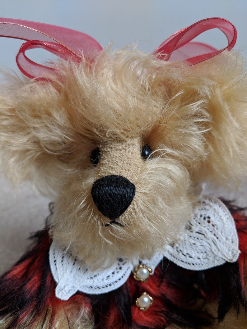 Blonde Curly Mohair Valentines Bear Adorable Vintage Jointed Mohair Bear Signed Pam Kisner Collectible Bear Bear Red Bow MohairJacket