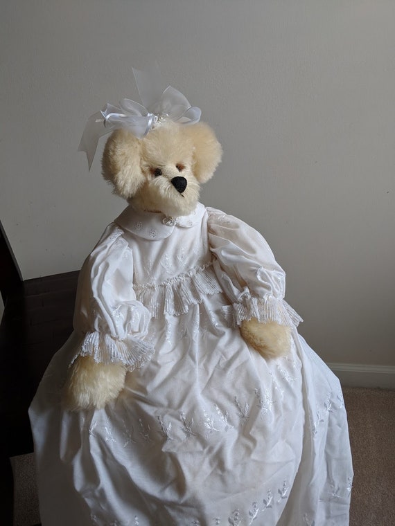 Vintage Mohair Shelf Teddy Bear Large Ivory White Sitting Teddy