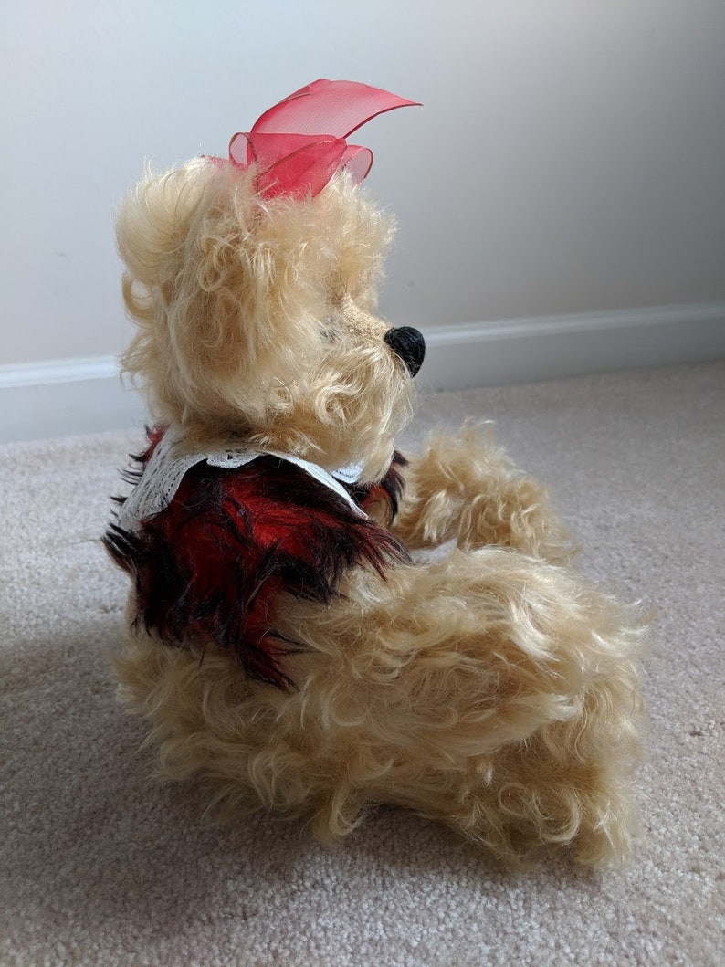 Blonde Curly Mohair Valentines Bear Adorable Vintage Jointed Mohair Bear Signed Pam Kisner Collectible Bear Bear Red Bow MohairJacket