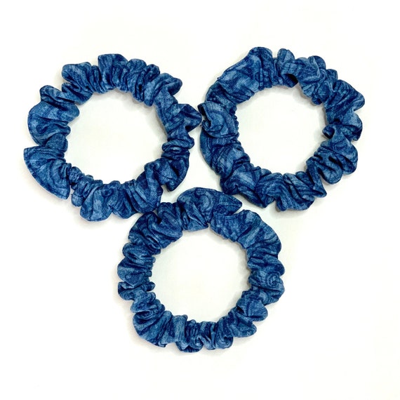 Blue Denim Scrunchie, 3-pack Medium Cotton Scrunchies, Denim  display picture 2