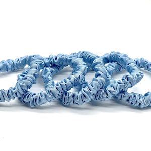 Blue Skinny Scrunchies, Skinny Silky Satin Scrunchie, 5-Pack Mini Satin Scrunchie, Light Blue Thin Hair Tie, Hair Accessory, Made in USA