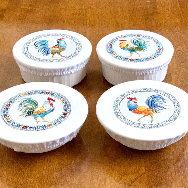 Reusable Chicken/Rooster Bowl & Jar Cover, Reusable Cotton Dish Cover, Eco-Friendly Fabric Food Cover, 100%  Cotton, Made in USA