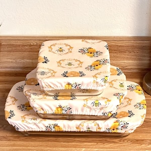 Reusable Fabric Casserole and Dish Cover, Eco-Friendly Fabric Pan Cover, Handmade Casserole & Dish Cover, Bees Honeycomb Casserole Cover