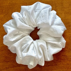 Oversized Eyelet Scrunchie, Jumbo Eyelet Scrunchie, XXL White Scrunchie, White Cotton Scrunchie, Jumbo Hair Tie,  100% Cotton, Made in USA