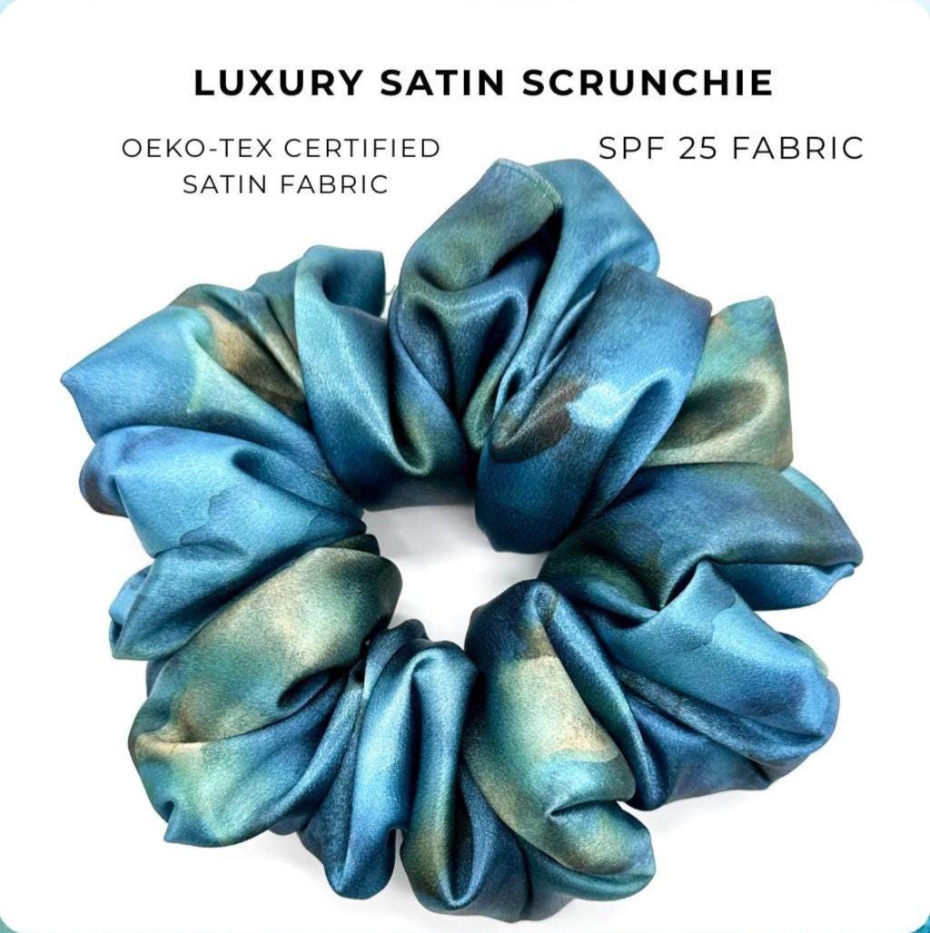 Oversized Teal Satin Scrunchie, Tie-dye Satin Scrunchie, XL  display picture 3