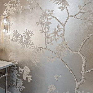 W14&quot; *16&quot; , sample shipping immediately, Chinoiserie Handpainted Artwork on Metallic Leaf ML-25