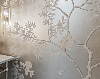 Chinoiserie Handpainted Artwork on Metallic Leaf ML-25