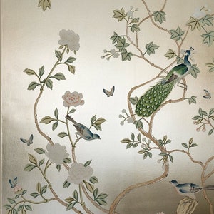 W36&quot; *H96&quot; ---hand-painted silk wallpaper on metallic material