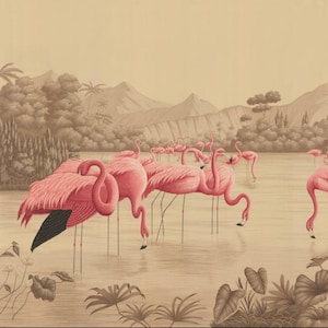 TOP Quality Flamingo Panoramic Murals Hand painted Wallpapers ,   36&quot;x96&quot;/panel - Accept Custom Sizes
