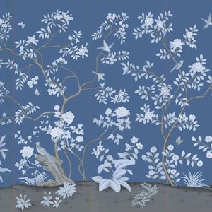 Chinoiserie Handpainted Artwork on  painted paper