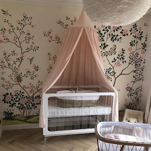 Pink Silk wallpaper, Kids room wallpaper, Chinoiserie Hand-painted silk wallpaper