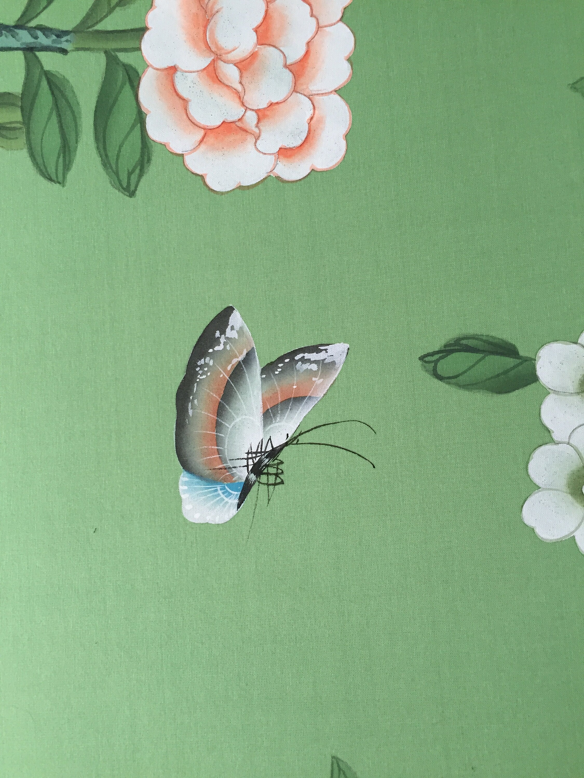 Handpainted Chinoiserie Wallpaper, Emerald Green Silk Wallpaper Etsy