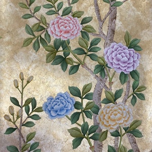 Antiqued metallic wallpaper,  Chinoiserie wallpaper