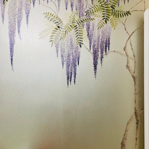 36&quot;*96&quot;.  Wisteria Wallpaper Hand Painted Wallpaper on Champagne Metallic Gilded Paper 3ft W X 8ft H/Panel