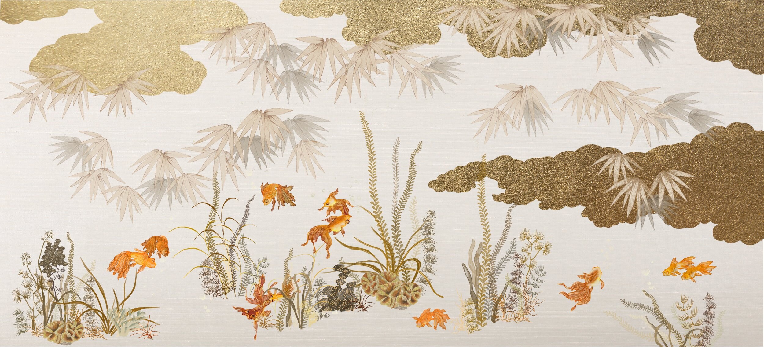 View of Goldfish, Bamboo, Hand-painted Wallpaper - Etsy