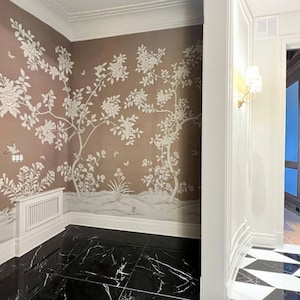 hand-painted Wallpaper, custom panel size and pattern colorway