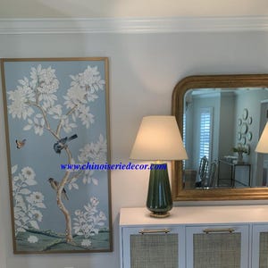30&quot; *60&quot;, hand-painted silk wall artwork-Chinoiserie  light blue wall artwork