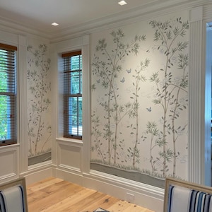 hand-painted chinoiserie wallpaper, hand-painted custom birds and flowers on Silk wallpaper-Custom order
