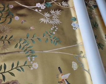 Handpainted chinoiserie birds and flowers wallpaper----Custom order reserved for Liz B