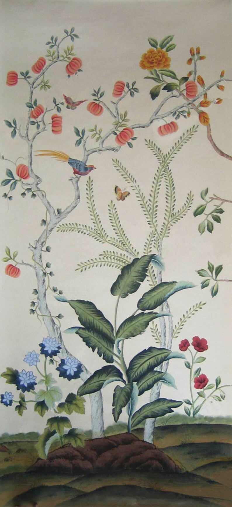 Antiqued Chinoiserie Wallpaper, Custom Size to Fit the Wall