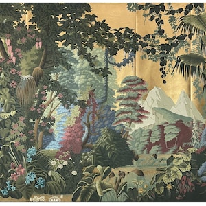 Eden, Panoramic wallpaper,  Hand Painted L&#39;EDEN Panoramic Murals on Gold Metallic