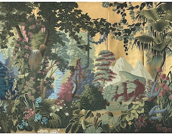 Edén, Papel pintado panorámico, Murales panorámicos L'EDEN pintados a mano sobre fondo dorado metálico