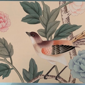 SAMPLE for Chinoiserie Handpainted Wallpaper on pink 29#