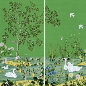 Swan Lake, Chinoiserie wall artwork, prints wall artwork, list price for A set of 2 panels