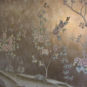 Luxury  metallic gilded -paper, handpainted chinoiserie wallpaper on ML-39#