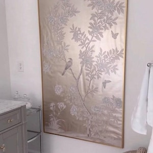 36&quot; x 60&quot; Chinoiserie Handpainted Artwork on Metallic Leaf