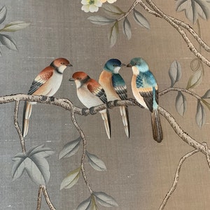 Vine, hand-painted silk wallpaper, custom size available, beige silk wallpaper, partial embroidery wallpaper