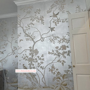 hand-painted metallic wallpaper, custom design available, gilded-paper, sepia, luxury wallpaper