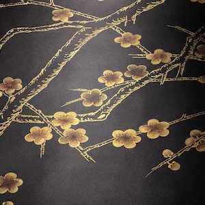 Gold painting wallpaper Chinoiserie Panels Hand painted Wallpaper on black Silk
