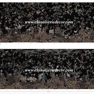 Black wallpaper, hand-painted silk wallpaper,  Chinoiserie Wall Panels, Vintage ,CHINOISERIE wallpaper, interior decoration