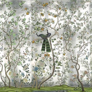 Pfauengarten Chinoiserie Wallpaper Wandbild, Botanischer Druck