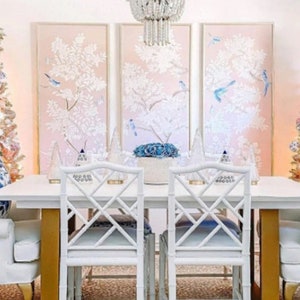 24&quot; *53&quot;, Triptych hand-painted chinoiserie Silk panels, unframed Wall art , chinoiserie wall artwork , silk wallpaper(no frame)