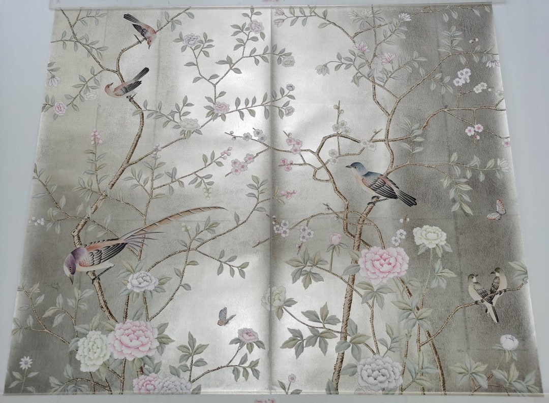 22x36 Chinoiserie Handpainted Artwork on Standard Gilded-papershipping ...