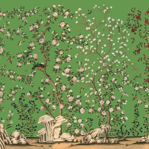 Chinoiserie wallpaper, Custom Chinoiserie  Wallpaper, Custom ground color available