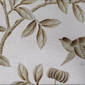 SAMPLE for Chinoiserie Hand-painted Wallpaper on silver leaf wallpaper