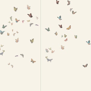 Butterfly,  hand-painted on silk wallpaper, Chinoiserie Hand-painted silk wallpaper, pink, girl&#39;s room wallpaper