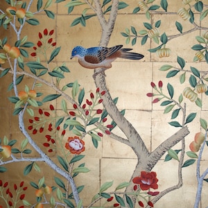 hand-painted Chinoiserie wall artwork,  handmade wallpaper-- reserved order  for Tina Terry--- shipping approval